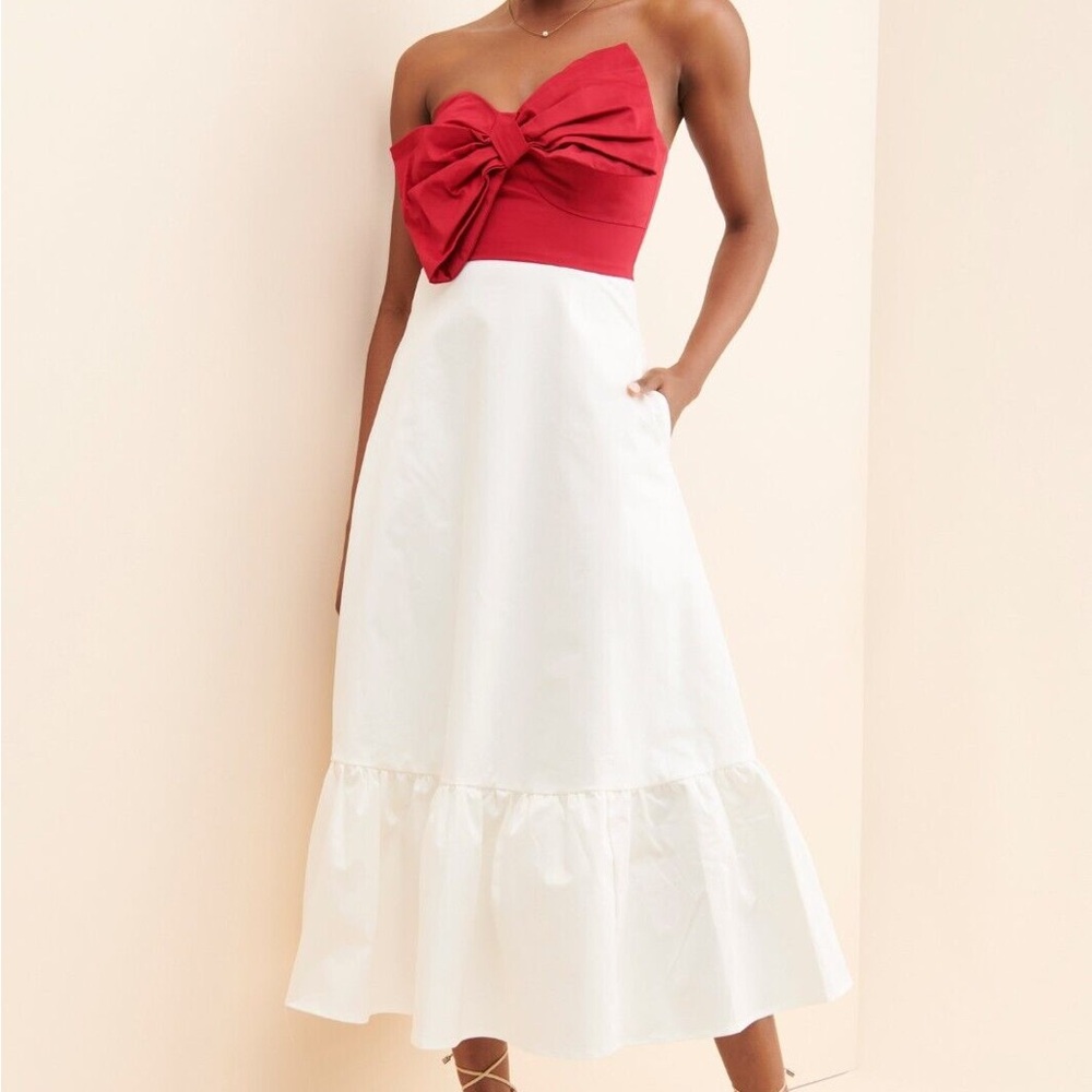 Anthropologie Hutch Red Bow Tie Strapless Dress